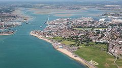 Portsmouth city river side view